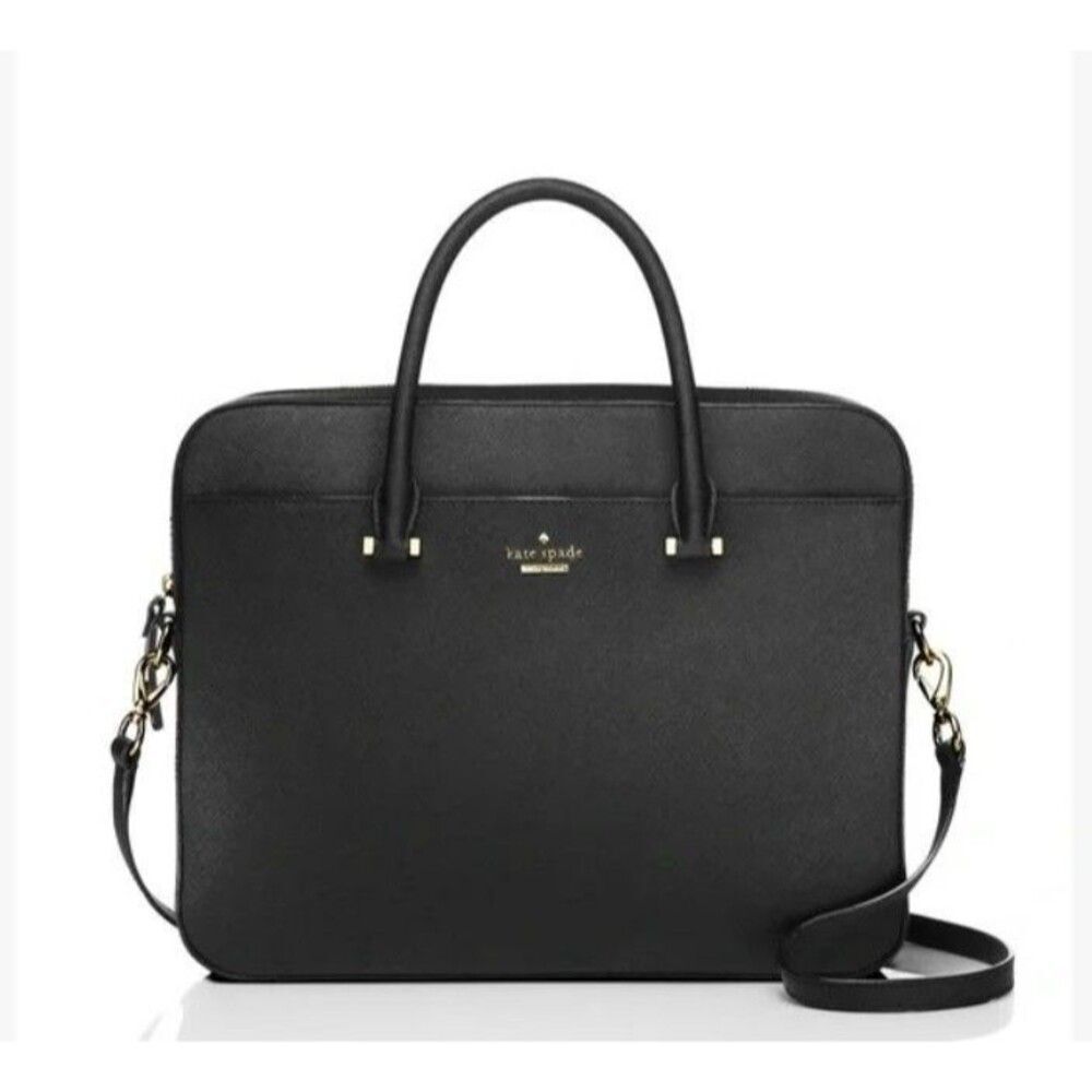 NEW Kate Spade 100% Leather 13 Inch Laptop Bag with Strap Black - Picture 2 of 8